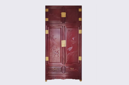 鄂尔多斯高端中式家居装修深红色纯实木衣柜