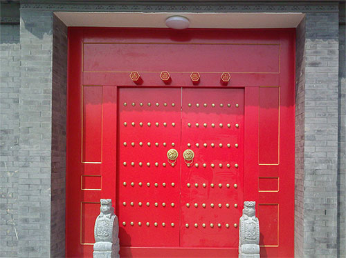 鄂尔多斯中国传统四合院系列朱红色中式木制大门木作